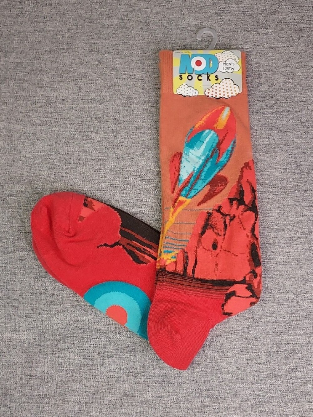 MOD Socks Men's Crew Rocket From The Red Planet Cotton Blend Novelty Socks NWT